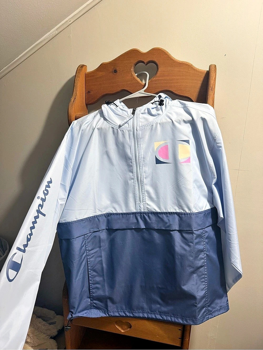 Champion Colorblock Anorak Windbreaker Rain Jacket Blue & White